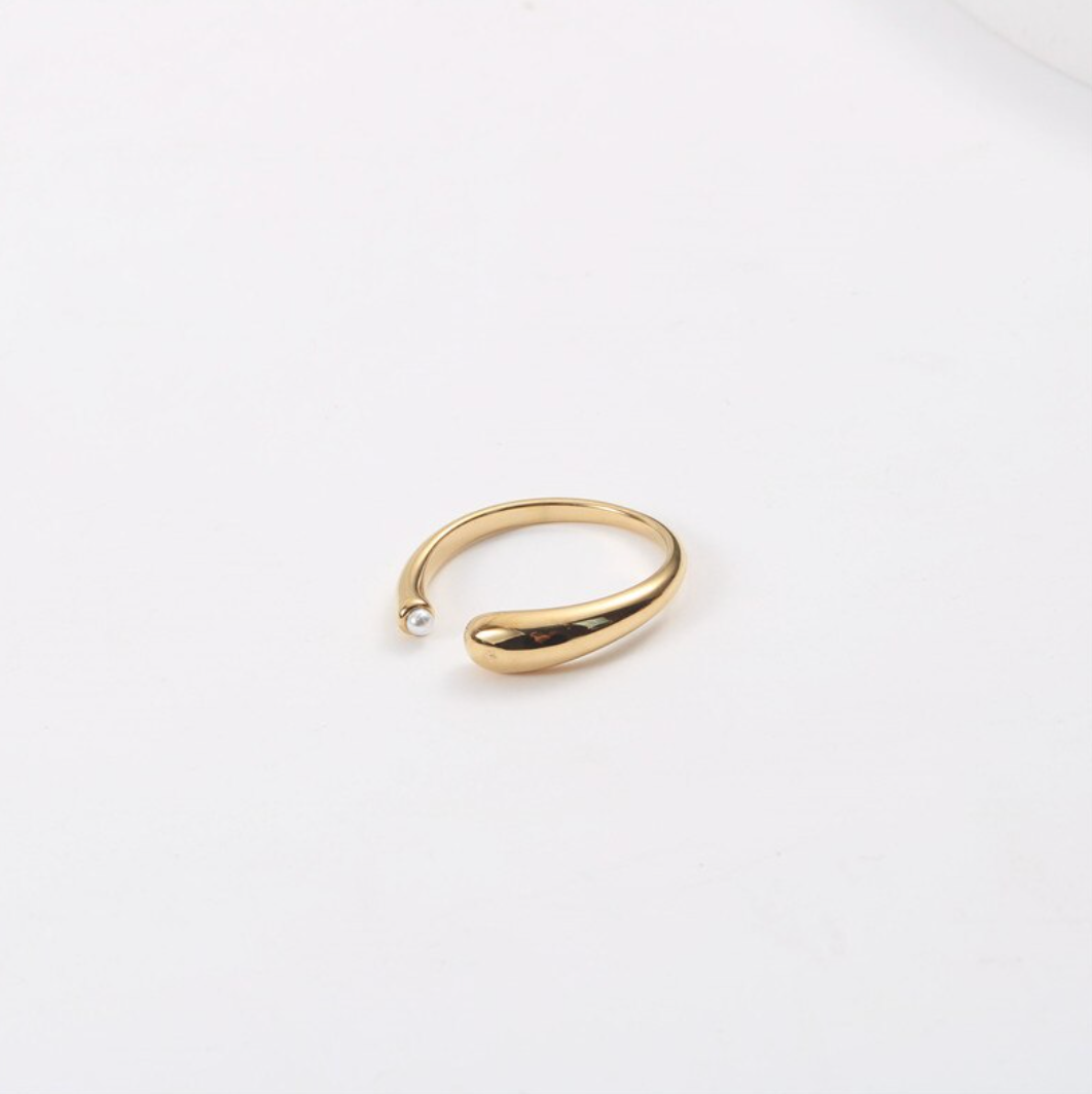 The Coco Open Gold Pearl Ring