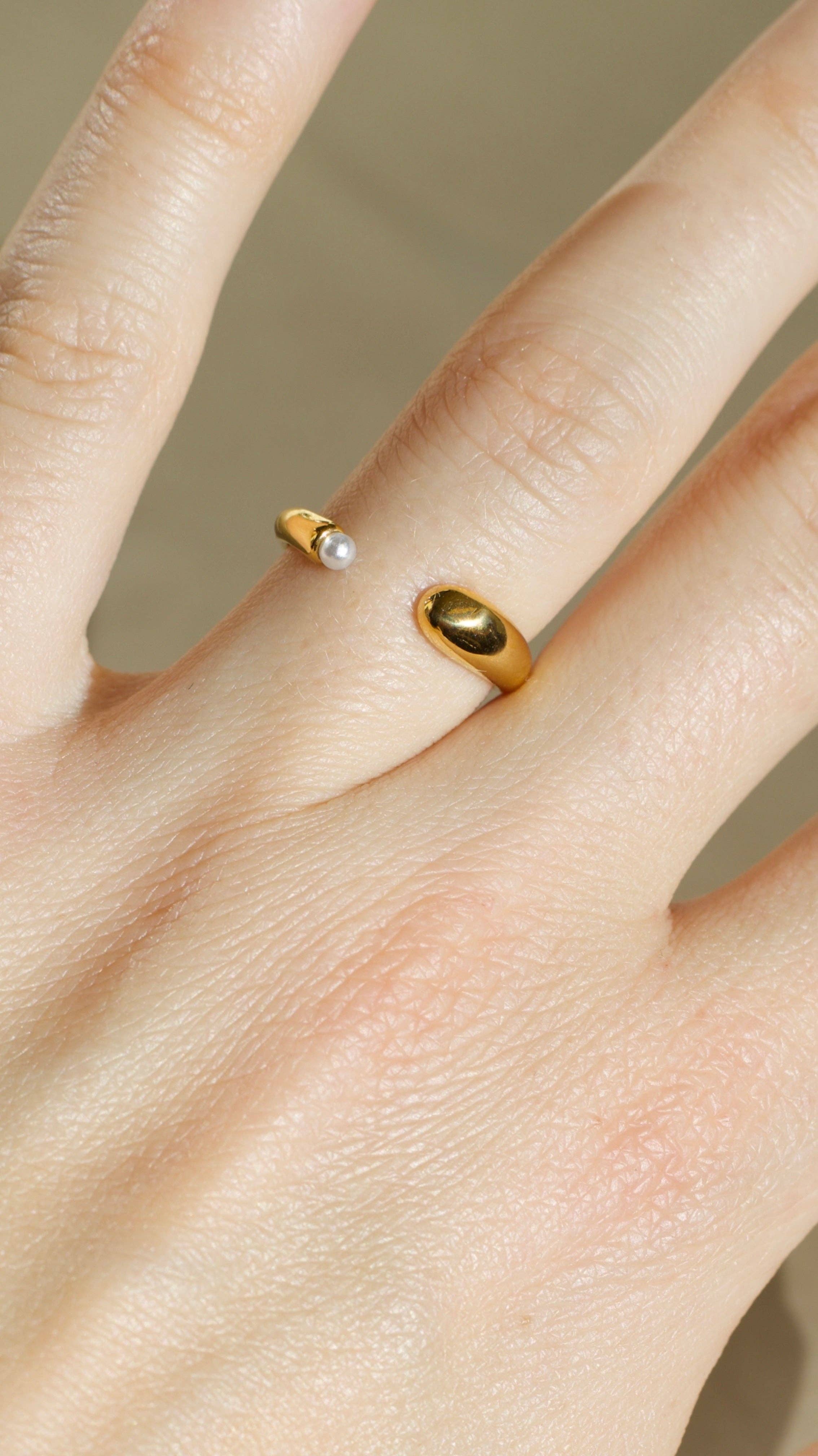 The Coco Open Gold Pearl Ring